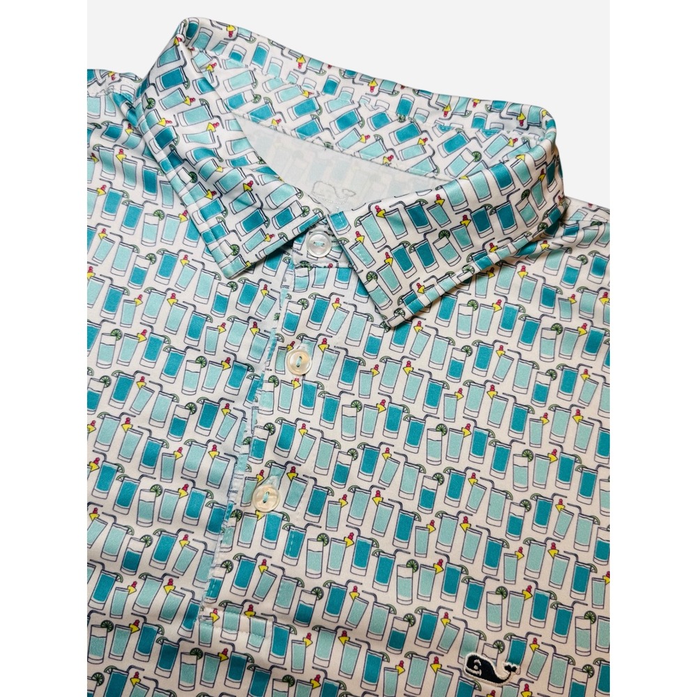 Vineyard Vines Performance Golf Polo Shirt Mens Large Cocktail Drinks All Over